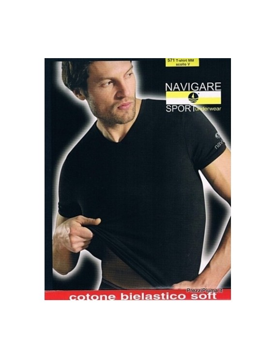 Navigare t-shirt uomo cotone bielastico scollo V art 571